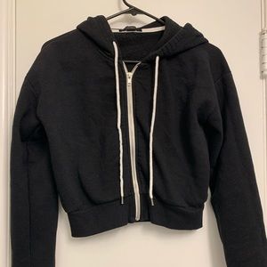 Womens xs black zip up hoodie white zipper cropped